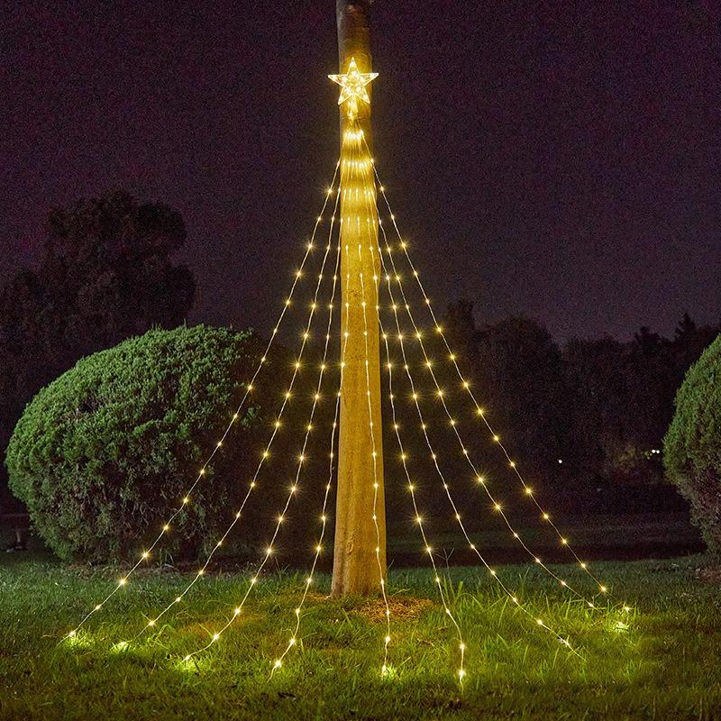 USB Five-pointed Star Lamp String 3.5M Waterfall Lamp Courtyard Outdoor Camping Garden Hanging Tree Lamp USB Christmas Led Lamp New Year Decorations