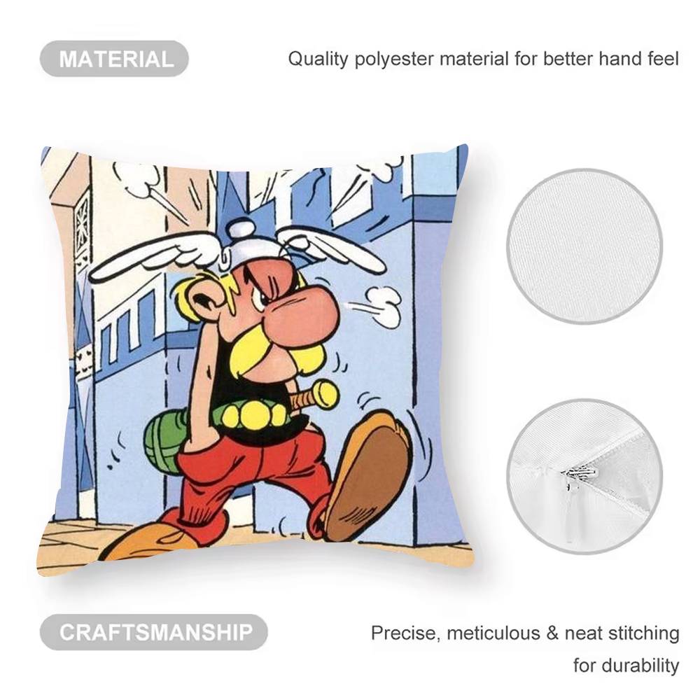 Asterix And O-Obelix Carton Pillow Case  Anti-dustmite Pillowcase Invisible Zipper Silky Short Plush Sofa Cushion Cover