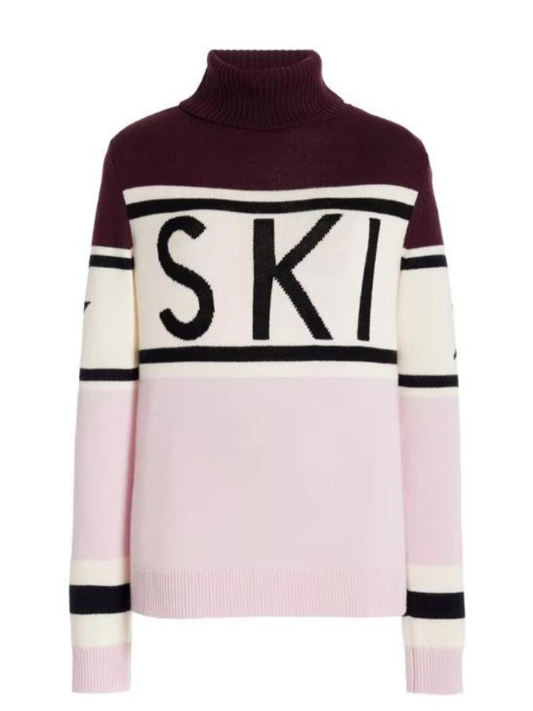 Elegant Harajuku Autumn/Winter New Jacquard Knitted Letter Stripe Fashion High Collar Slim Fit Trendy Women s Sweater XL розовый