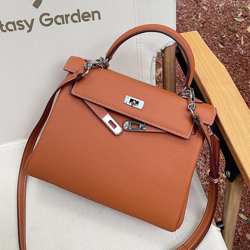First layer cowhide high quality lychee pattern women's bag shoulder crossbody handbag
