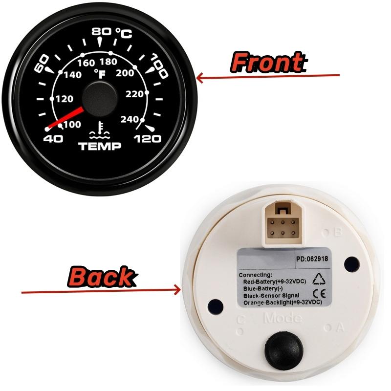 Auto Truck Boat 52mm 40-120℃ Water Temp Gauges 287.4-22.4ohm Input Signal Water Temperature Meters with 7 Kinds Backlight Color