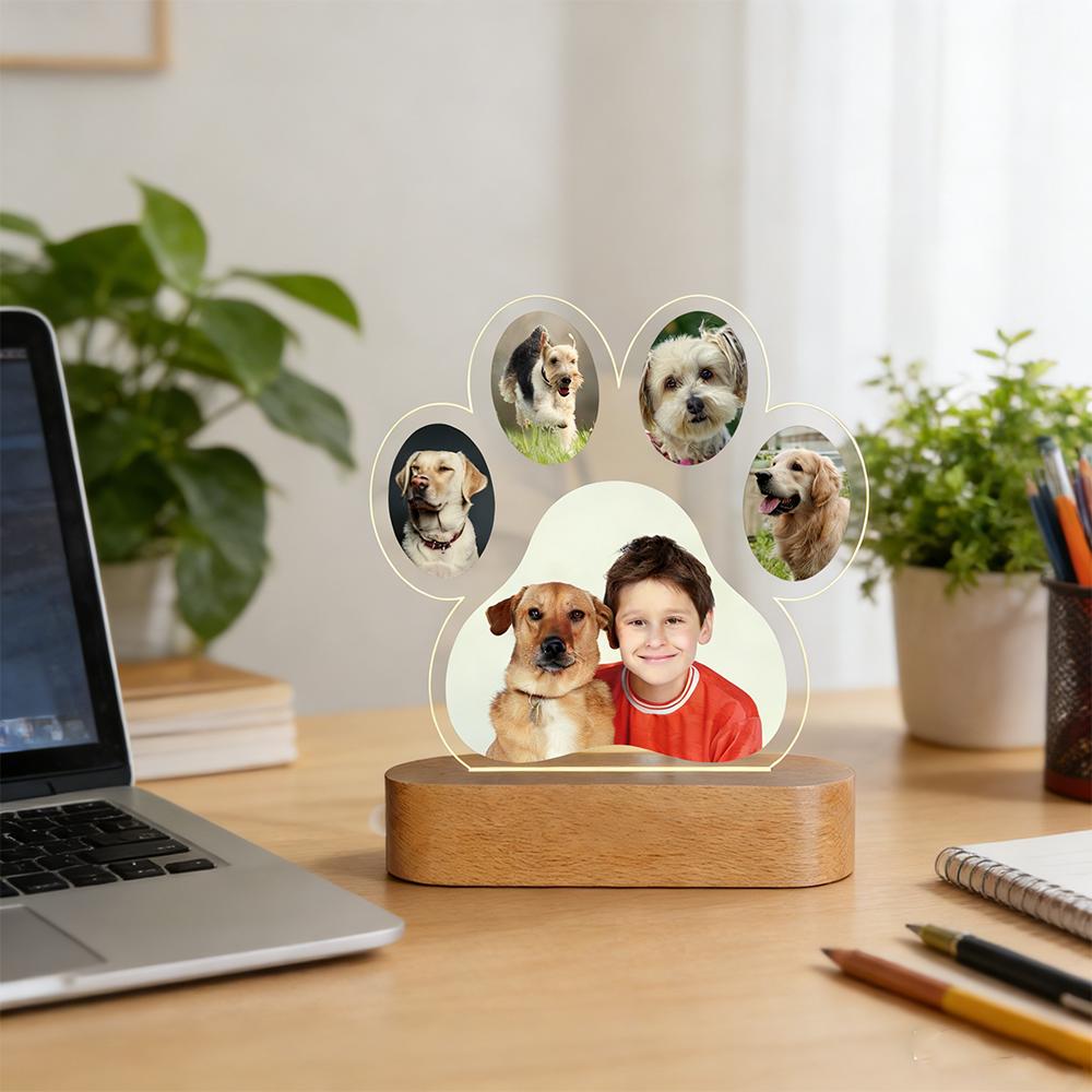 Custom Pet Photo Night Light Personalized Text LED Acrylic Wood Base Tribute To Pet Bond Gift Heartwarming Gift for Pet Lovers