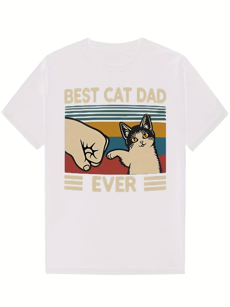 Summer Men's Funny Cat Letter Printed Round Neck Short Sleeved Casual Outdoor High-quality Daily Pure Cotton T-shirt