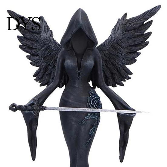 Dark Aesthetic Home Decor Gothic Faceless Witch Reaper Resin Statue, Vintage Black Robed Grim Figurine, Matte Scythe Figurine Desktop Ornament