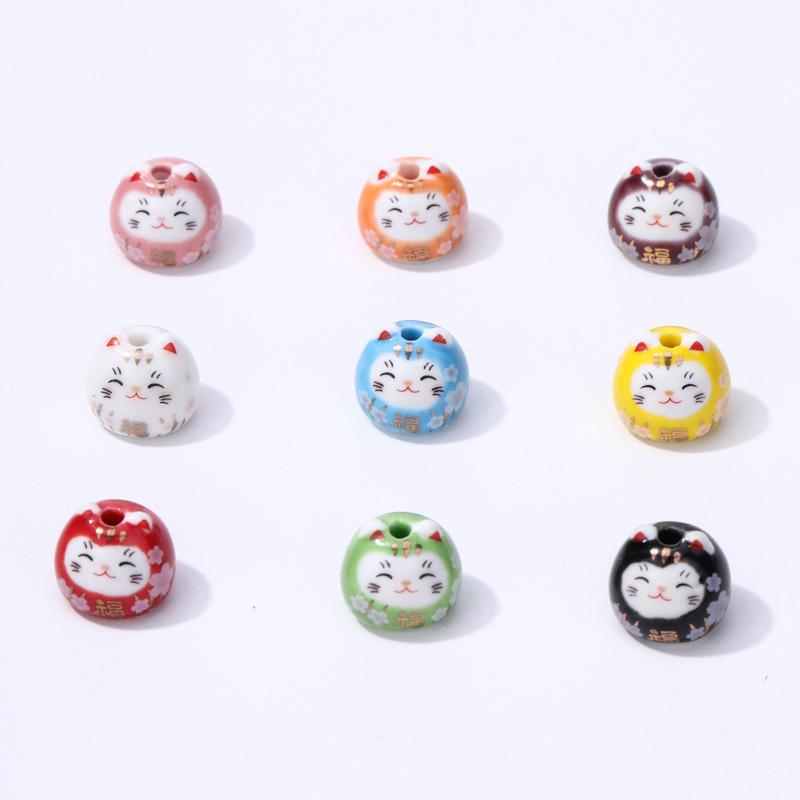 Ceramic Laifu Lucky Cat Color Cat Bracelet Pendant Vertical Hole Color Cat Beaded Pendant Accessories Dharma Cat Accessories