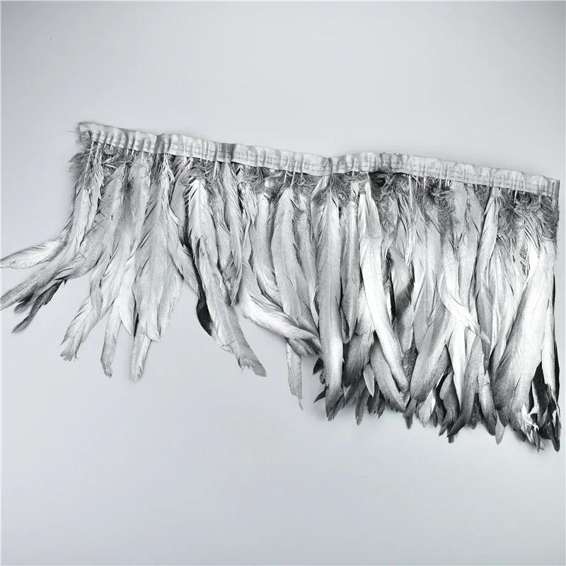 2Meters Rooster Feathers on Tape Trim Tassel Fringe Ribbon White Black Cock Pheasant Chicken Feather Costume Clothing Decoration