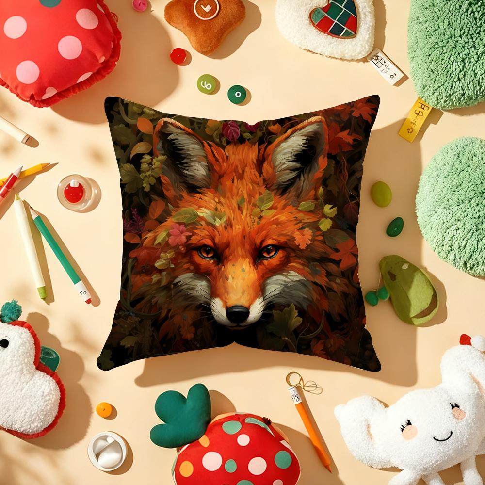 Cute Fox Cushion Cover Plush Fabric Soft Double-Sided Printed Sofa Warm Winter Home Child Gift Pillow Case