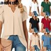 Camicette e camicie da donna con scollo a V, maniche corte, stampa tinta unita casual alla moda