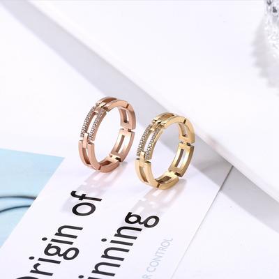 Punk Titanstahl Zeigefinger Ring Damen Mode Roségold Personalisiert Zirkonia Eingelegt Partnerring