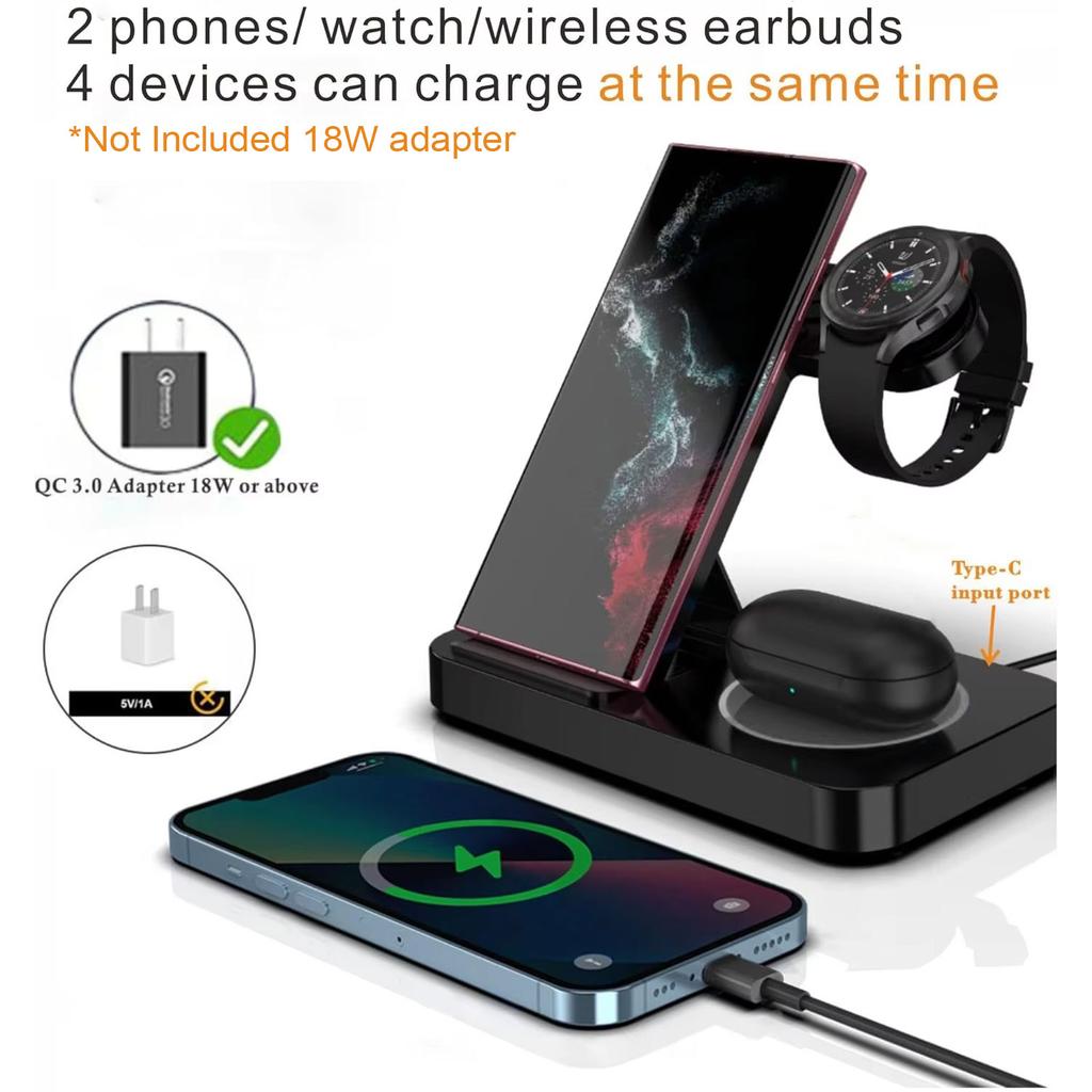 3-in-1 Kabelloses Ladegerät für Samsung Galaxy S26 Ultra/S25/S24 Ständer für Galaxy Watch 8/7/6/5 Buds 4/3/Pro Schnellladestation