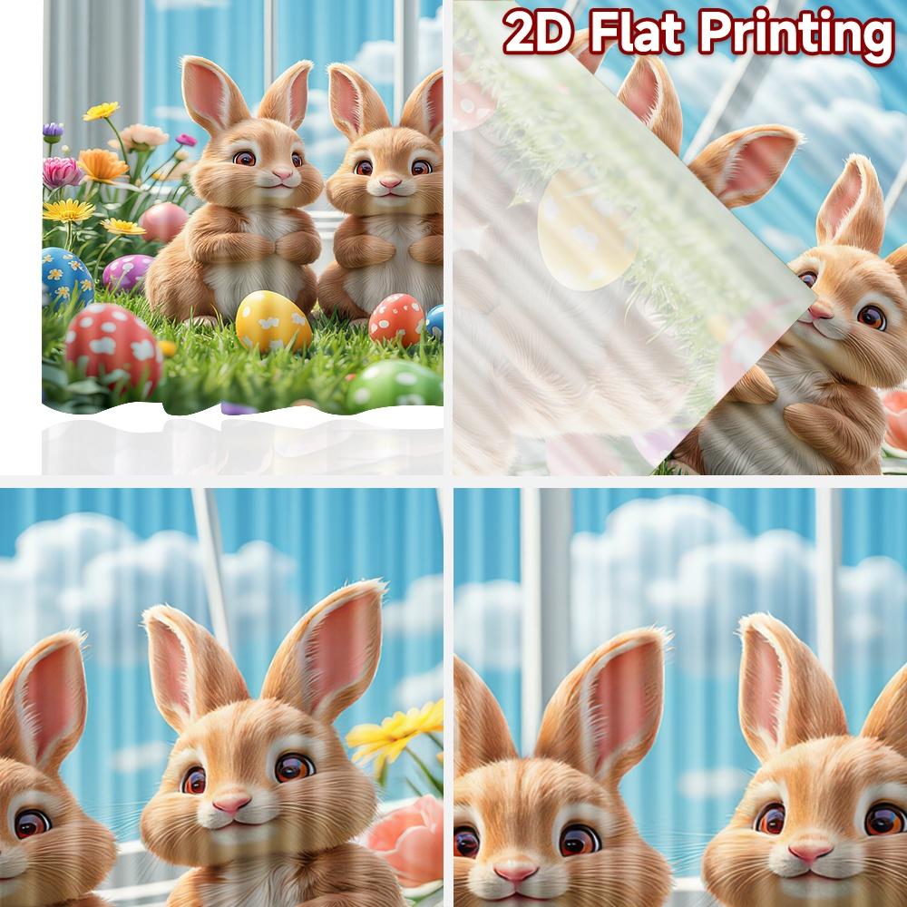 2D Flachdruck 2 Stück Vorhang Osterhasen und Eier(1 Digitalbedruckter Polyester-Vorhang Festliche Wanddekoration Zur festlichen Nutzung