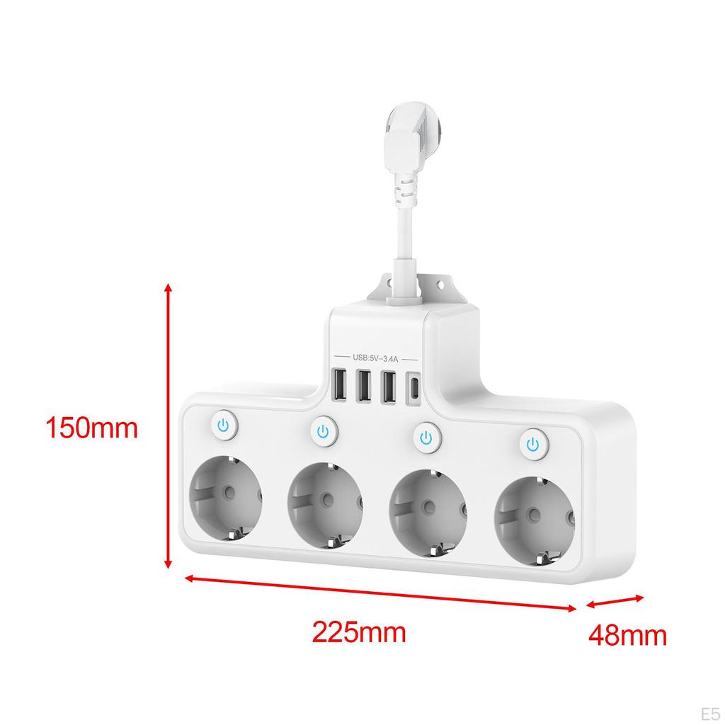 EU Plug Outlet Power Strip Wall Socket Expansion for Office Travel Home Black