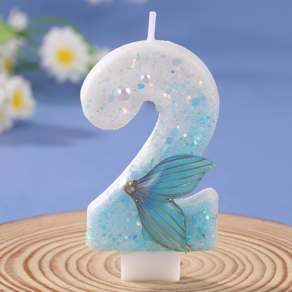Blue Mermaid Tail Candle for Princess Birthday Cake