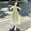 Girls' Korean Style Summer Dress 2026: Fresh Bow Fairy Spaghetti Strap Long Dress