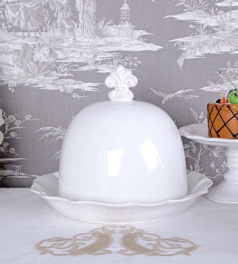 Cake Plate Bowl with Shade Porcelain Antique White