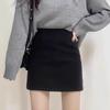 Women's High Waist Black Woolen Pencil Skirt - Autumn/Winter 2026 Trend, Hip-Hugging, Slimming A-line Design