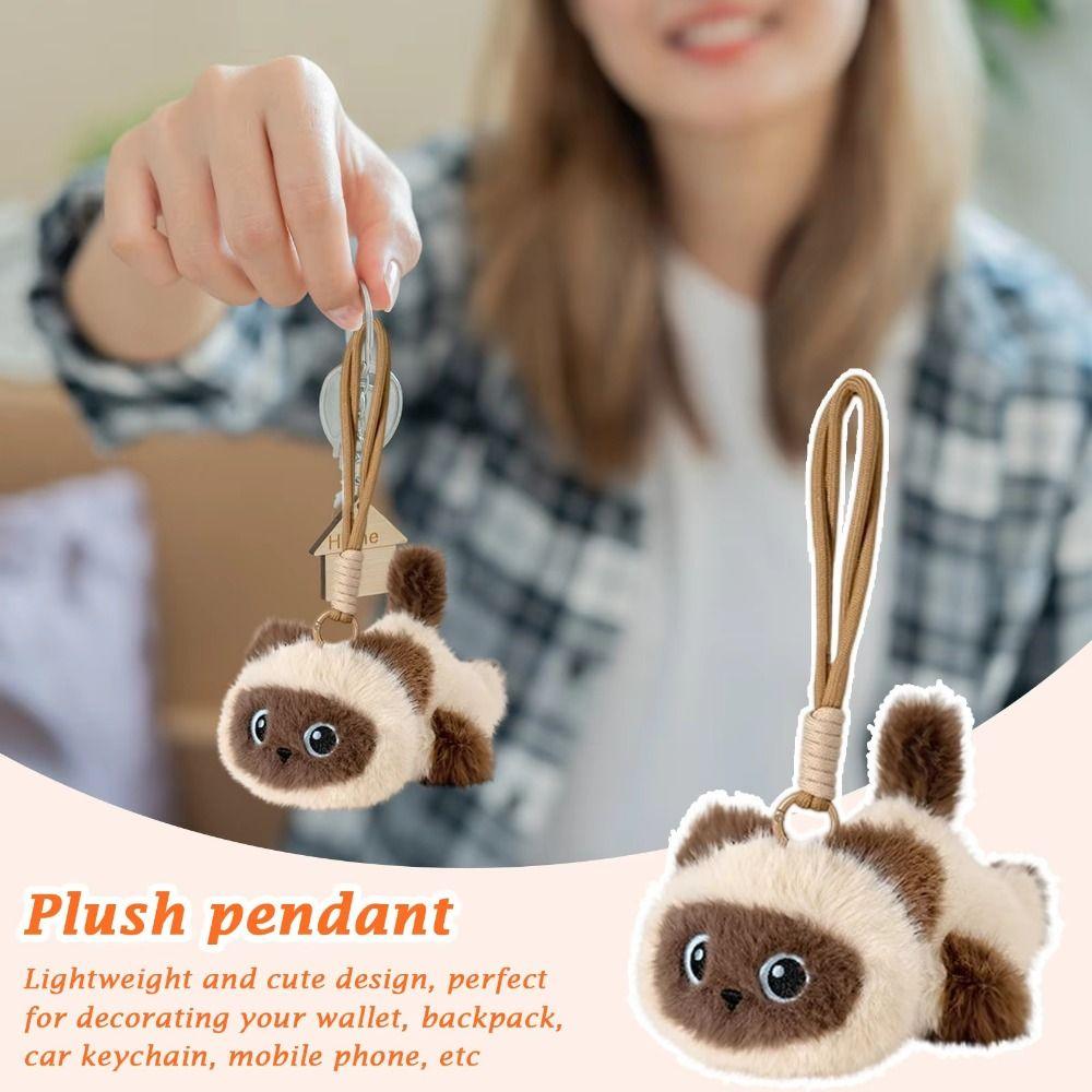 Soft Simulation Cat Plush Toy Cute Cartoon Cat Plush Keychain  Birthday Gift