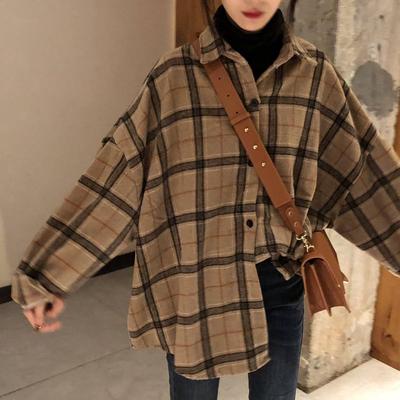 Lattice Loose Blouses Chic Female Casual Oversize Shirt Women Tops Plaid Large Size Boyfriend Style