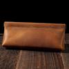 Spring-Loaded Crazy Horse Cowhide Pencil Case & Coin Purse - Multi-Functional Stationery Bag