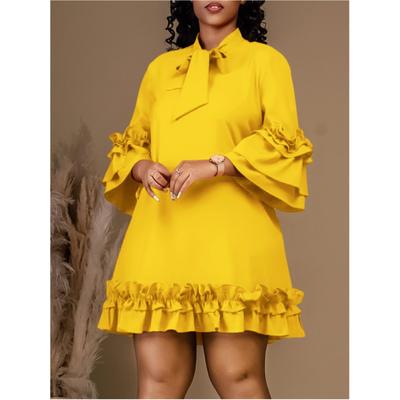 Women's Solid Color Loose Casual Dress Ruffle Sleeve Elegant Dresses