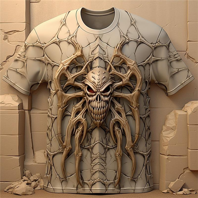 Pánská trička Lebka 3D potisk pavouka Pánské oblečení Street Designer Denní ležérní nošení Krátké rukávy Topy Volná mikina nadměrné velikosti