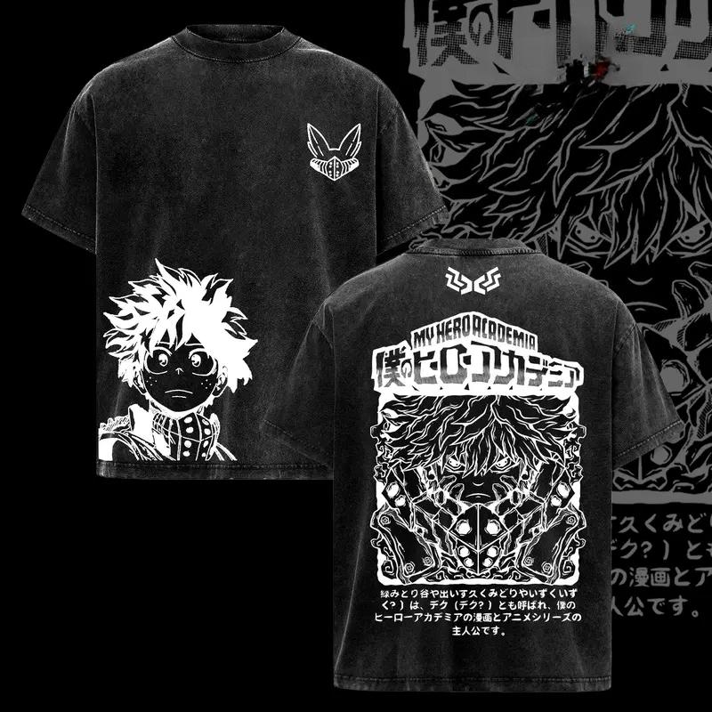 

Midoriya Izuku My Hero Academia Anime Clothing Men Women Oversized T-shirts Vintage Washed T Shirt Cotton Tshirt Harajuku Tops S