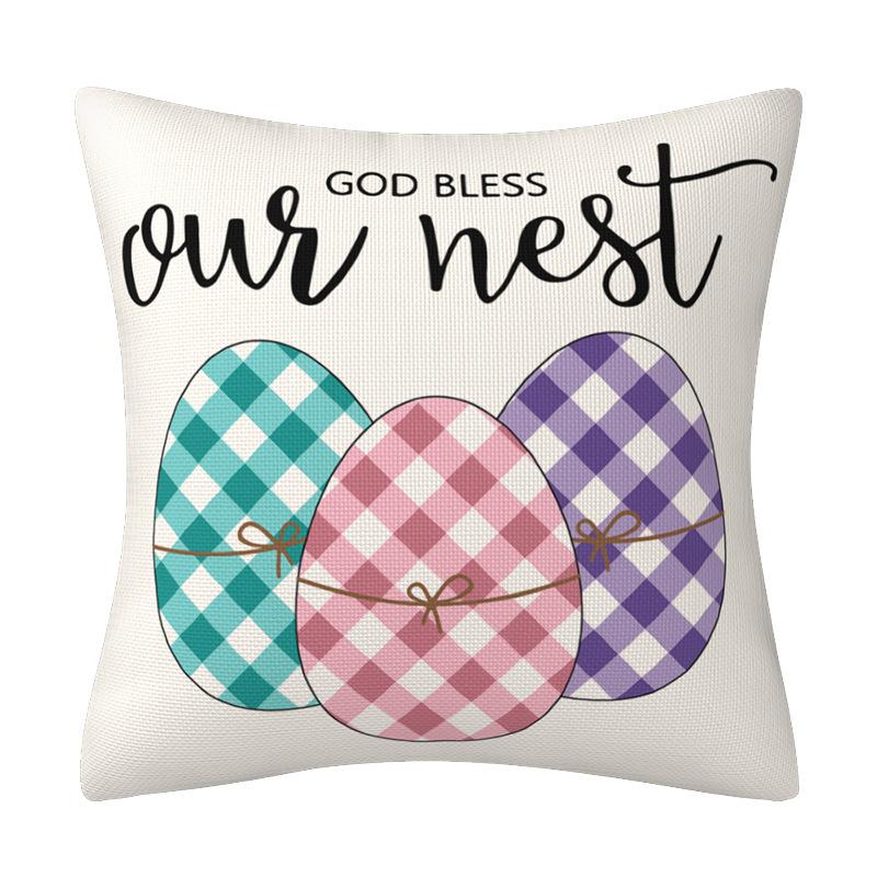 New Cartoon Easter Pillow Case Radish Rabbit Easter Egg Dwarf Plaid Print Home Furnishing