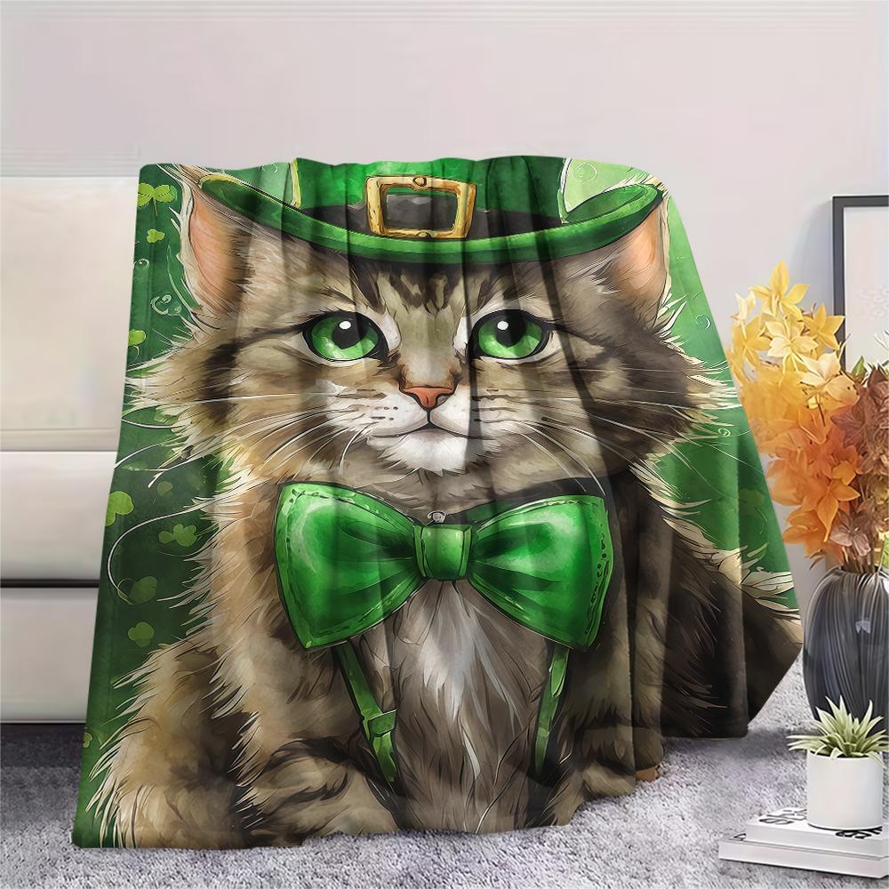St.Patrick's Day Green Clover Print Flannel Blanket,High Quality Comfortable for All Seasons,Home Decor,Warmth and Comfort,Perfect for Christmas Gifts