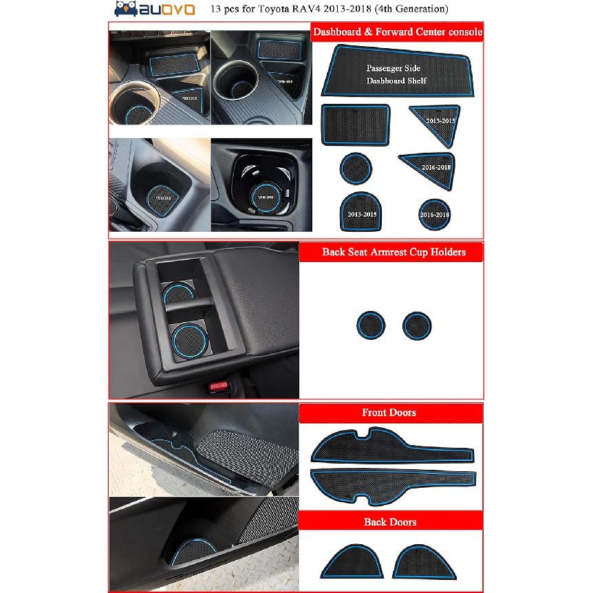 auovo Anti Dust Mats for Toyota RAV4 Accessories 2013 2014 2015 2016 2017 2018 Interior Fit Cup Holder erts Door Liners (13pcs/Set) (Blue)