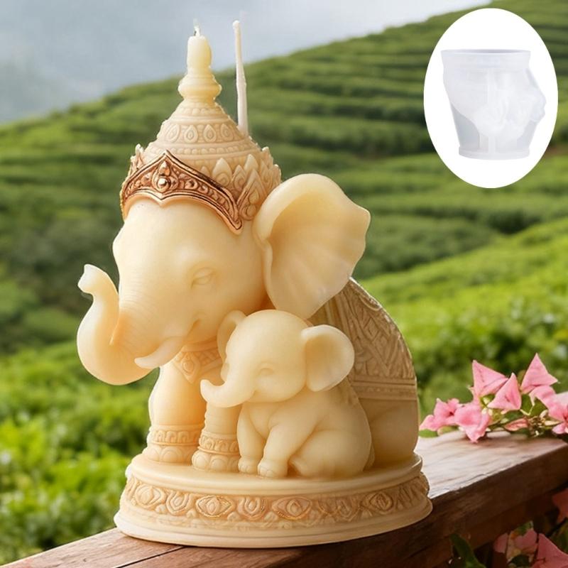 Thai Inspire Mother and Elephant Silicone Candle Mould Ideal for Enthusiasts Creating Home Gift