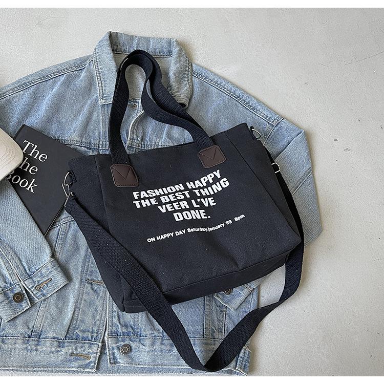 

Винтажная большая холщовая сумка-тоут 2024 - Унисекс, Европейский/Американский стиль, Идеально подходит для студентов колледжа чёрный