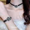 European & American Rhinestone Floral Earring Necklace Set - Chic Geometric Design with Clavicle Chain.