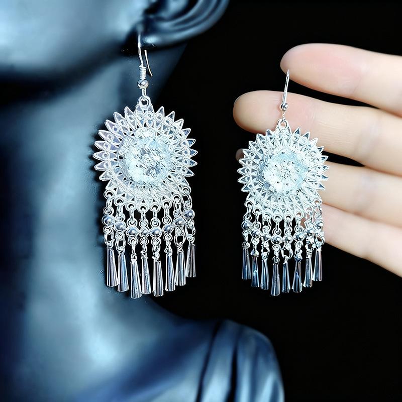 Ethnic style earrings Alloy silver-plated Miao ethnic minority Dong Yi earrings Earrings