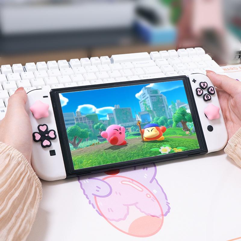 1 Set Anti-Slip Thumb Stick Caps + D-Pad Cover For Ns2 Accessories Cute Heart Shape Silicone Button Covers For Switch 2 Joycons