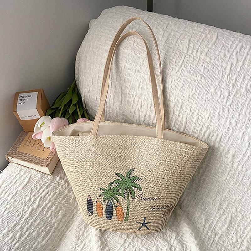 Casual Beach Ladies Large Capacity Shoulder Straw Woven Bag Surfboard Handbag Vacation Beach Grass Tote Bag CLE