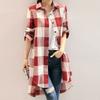 Femei Plus Size vară subțire în carouri cămașă lungă vrac elegant stil coreean bluze topuri