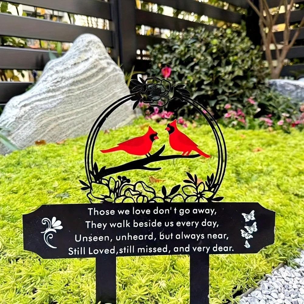 Black Metal Cardinal Memorial Stake, Garden Art Decor for Lawn, Courtyard, Outdoor Durable Plaque with Inspirational Quotes