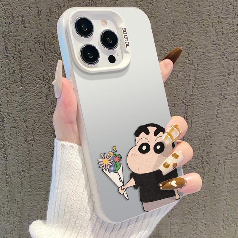 Shin-chan Flowers iPhone Case for 13/14/15/16/17 Pro Max In Silver