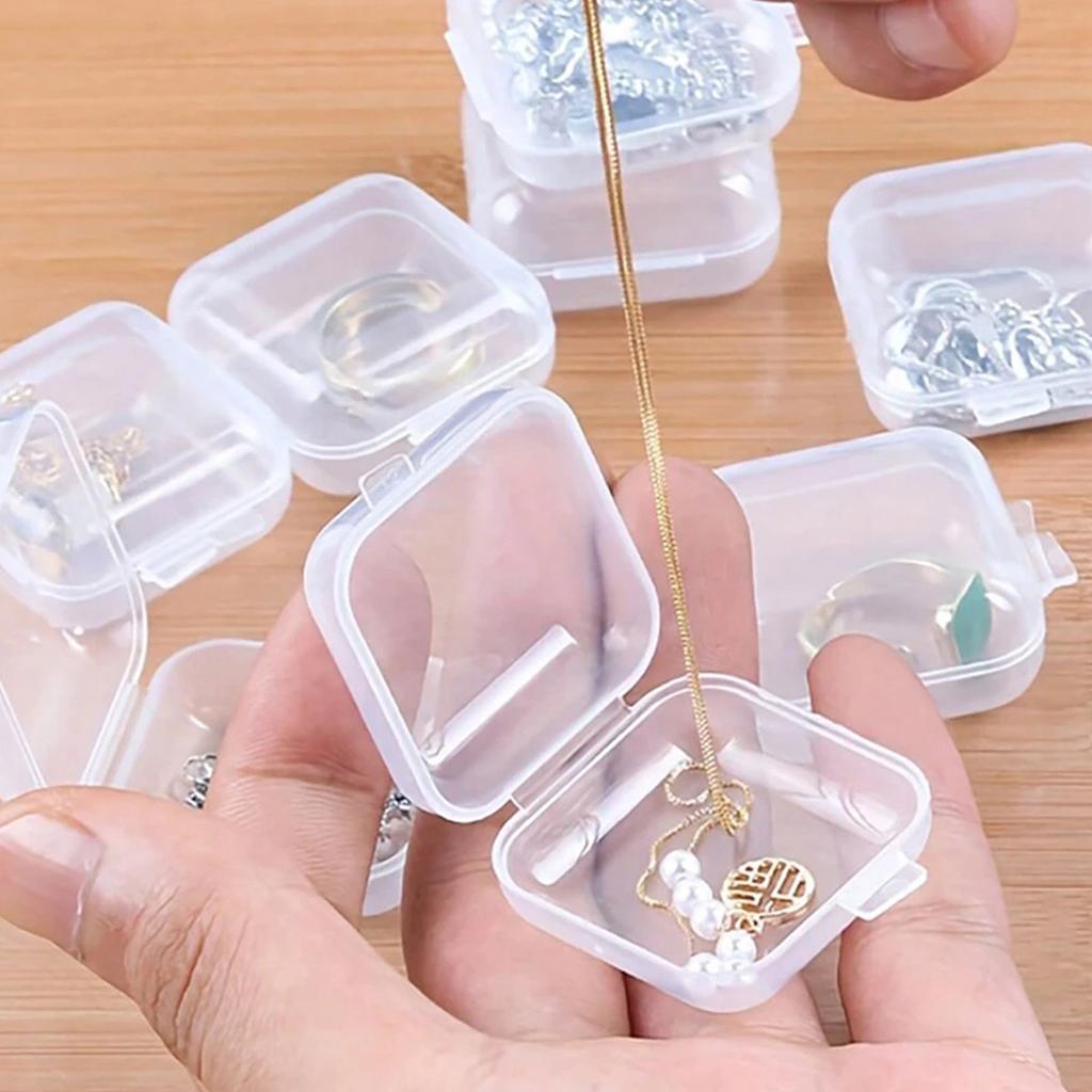 קופסת אחסון מרובעת מיני פלסטיק שקוף מכסה מתקפל קופסה קטנה לכדורים תכשיטים עגילים אבק אריזות אחסון קופסאות