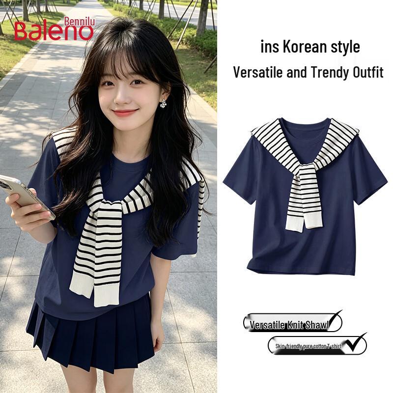 

Baleno Women s 3/4 Sleeve T-shirt with Striped Shawl M