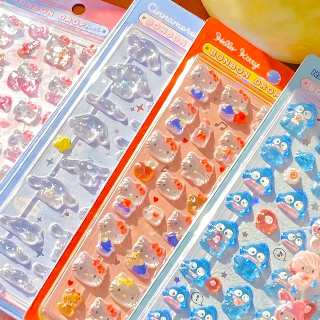 2026 Anime Hellokitty Hangyodon Cinnamoroll 3Dtransparent Jelly Sticker Crystal Decorative Stickers Children's Phone Casesdiy