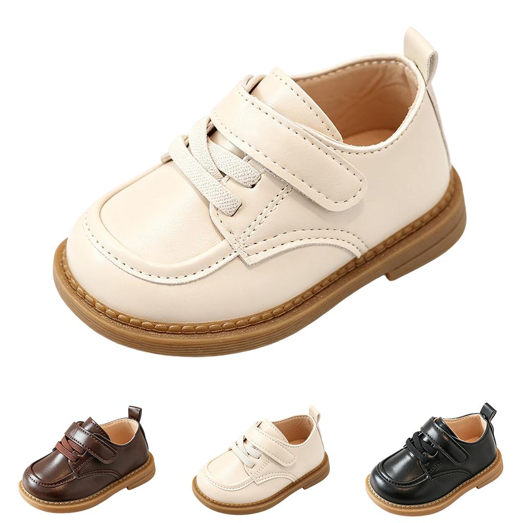 Klassische Leder Oxford Schuhe für Kinder zum Hineinschlüpfen, lässige Anzugschuhe mit verstellbarem Riemen und robuster Sohle für Kleinkinder und Kinder