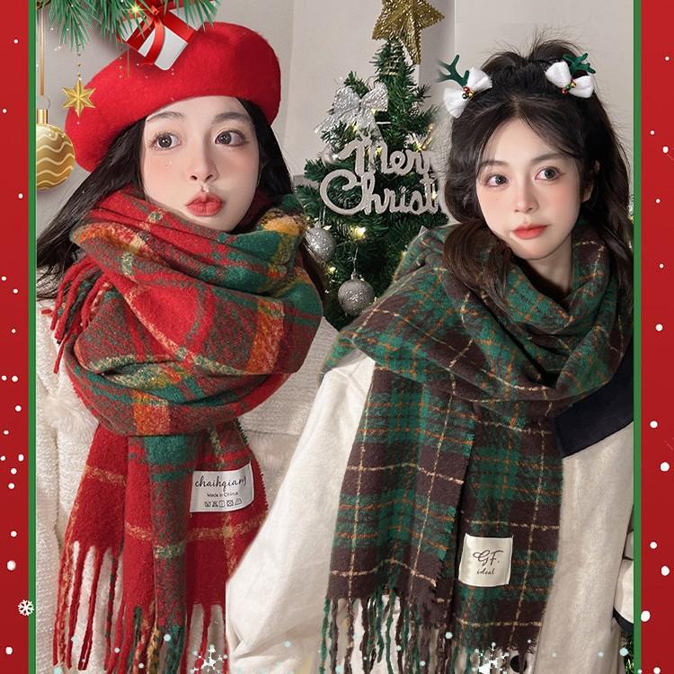 Red Christmas scarf Women's winter high-end atmosphere plaid scarf New Year's gift Autumn and winter 1116 new models