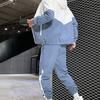 Sport  Suit Contrast Colors Hooded Drawstring Cardigan Ankle Banded Pants Suit for Daily Wear