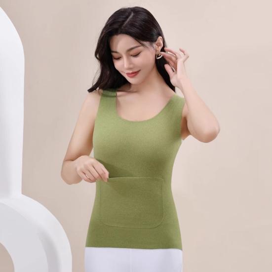Women Fall Winter Thermal Vest Thickened Plush Sleeveless V Neck Seamless Slim Fit Pullover Soft Elastic Bottoming Underwear Tank Top Underwear