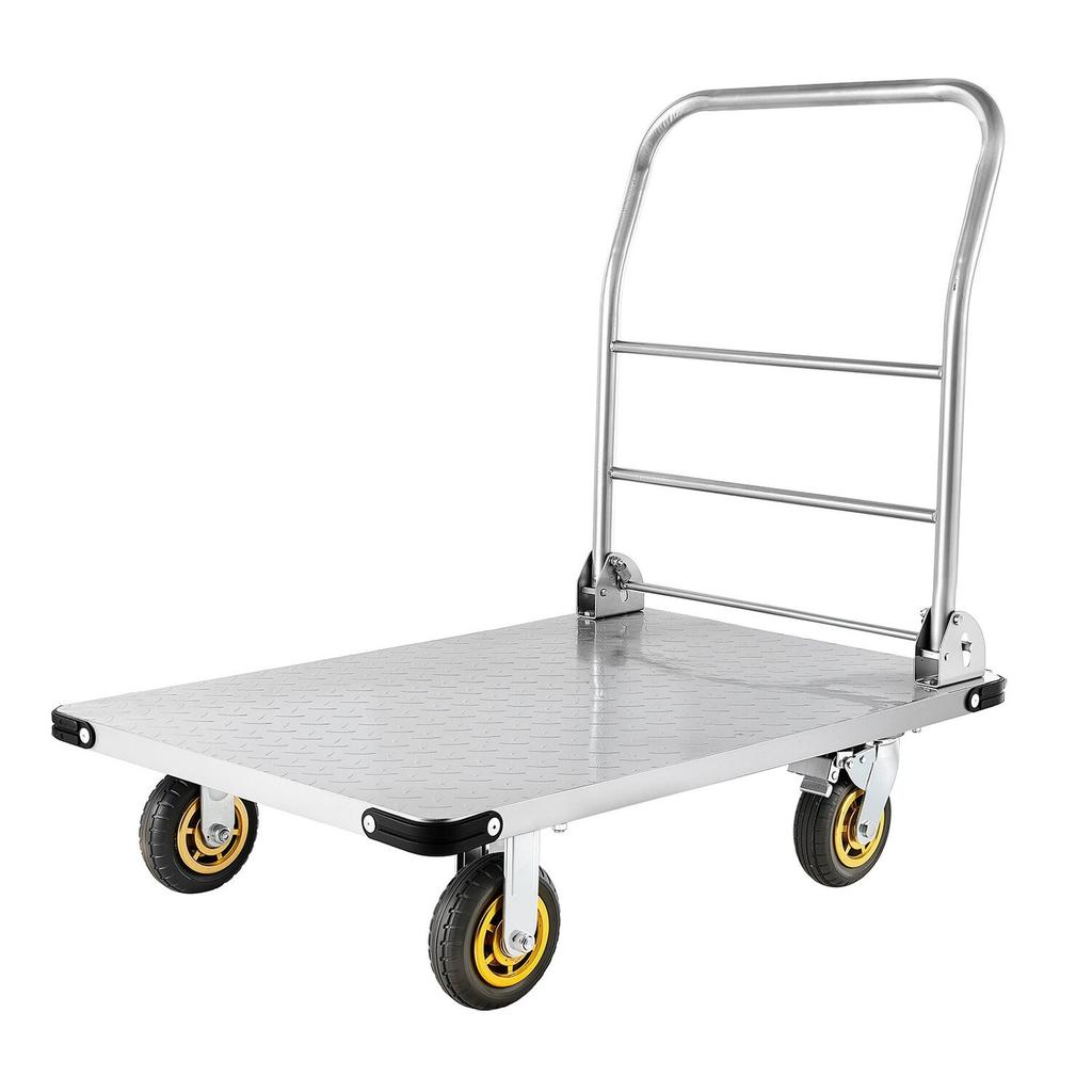 Platform Truck, 907.18 Kg Capacity, Heavy Duty Steel Flatbed Cart with Swivel Wheels and Handle, Foldable Platform Hand Push Truck Dolly, for