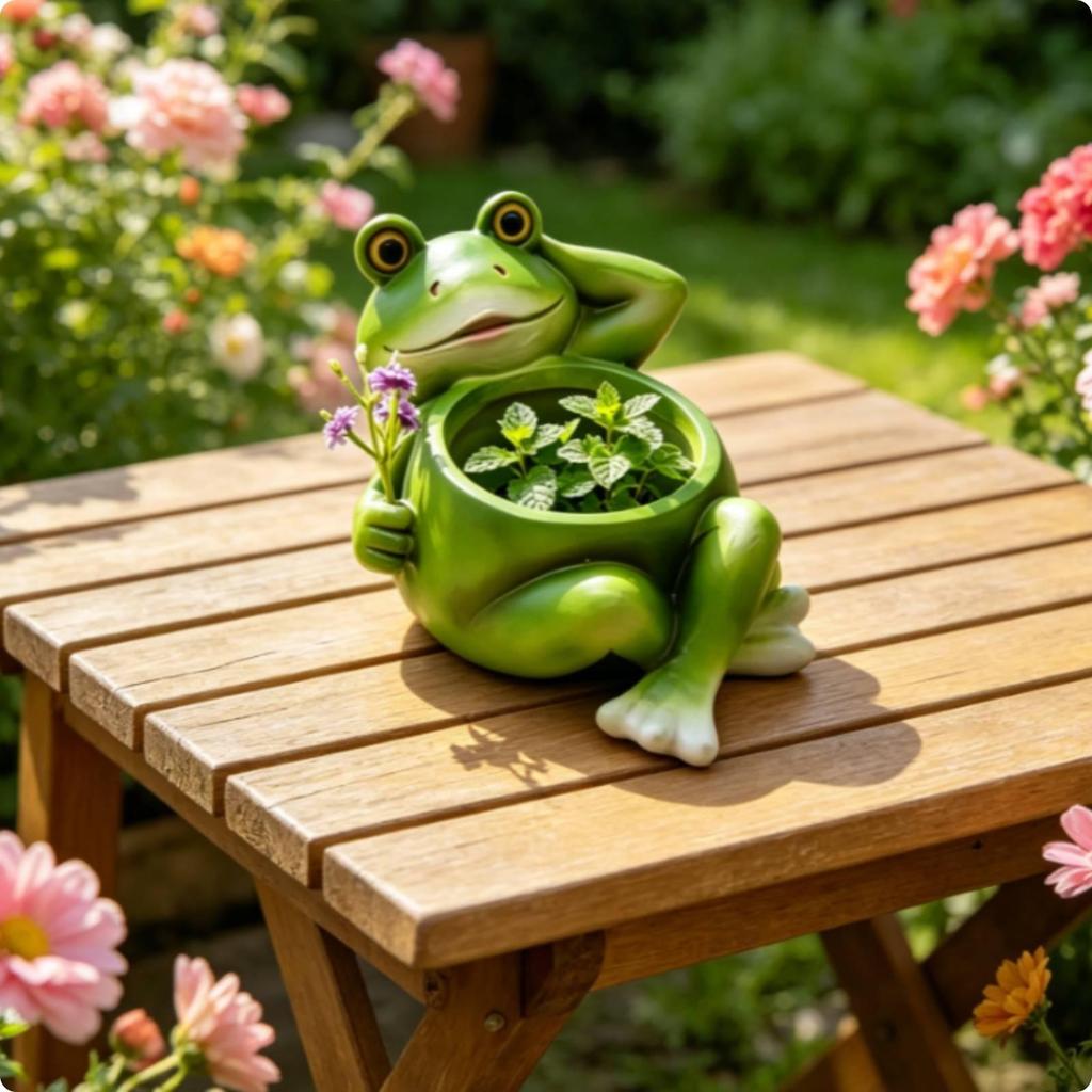 Pot de fleurs Grenouille Fantaisiste Pot de fleurs Mignon avec Ornement de Fleur pour Amateurs de Plantes, Bureau,