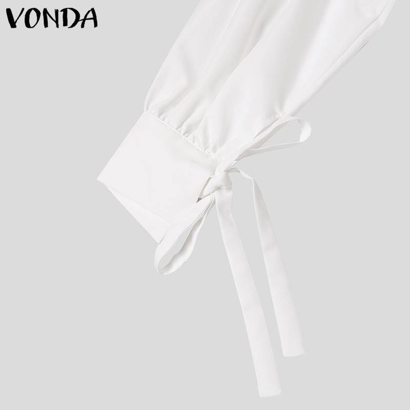 VONDA Elegant Women Lapel Neck Long Sleeve Casual Long Shirts Dress
