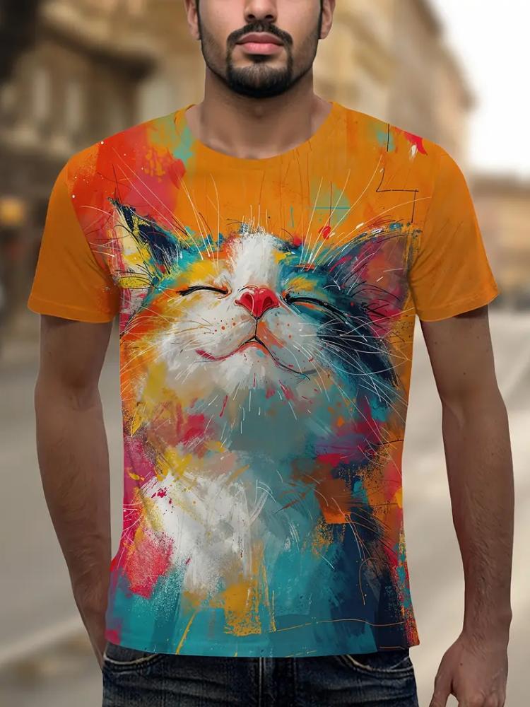 

Модные эскизы животных Графические мужские футболки Кошки 3D принт большой размер короткий рукав футболка O-образный вырез повседневные мужские и женские футболки одежда 5XL