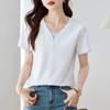 V-Neck Short-Sleeve T-Shirt for Women: Stylish Summer Loose Fit, Perfect for Middle-Aged Moms